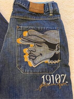 Mens Vintage Fubu Platinum Jeans 34x34 Fat Albert Pants Baggy 90s Y2K Hip Hop